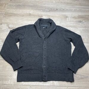 Line of Trade Cardigan Mens L Gray Shawl Collar Waffle Knit Button Sweater